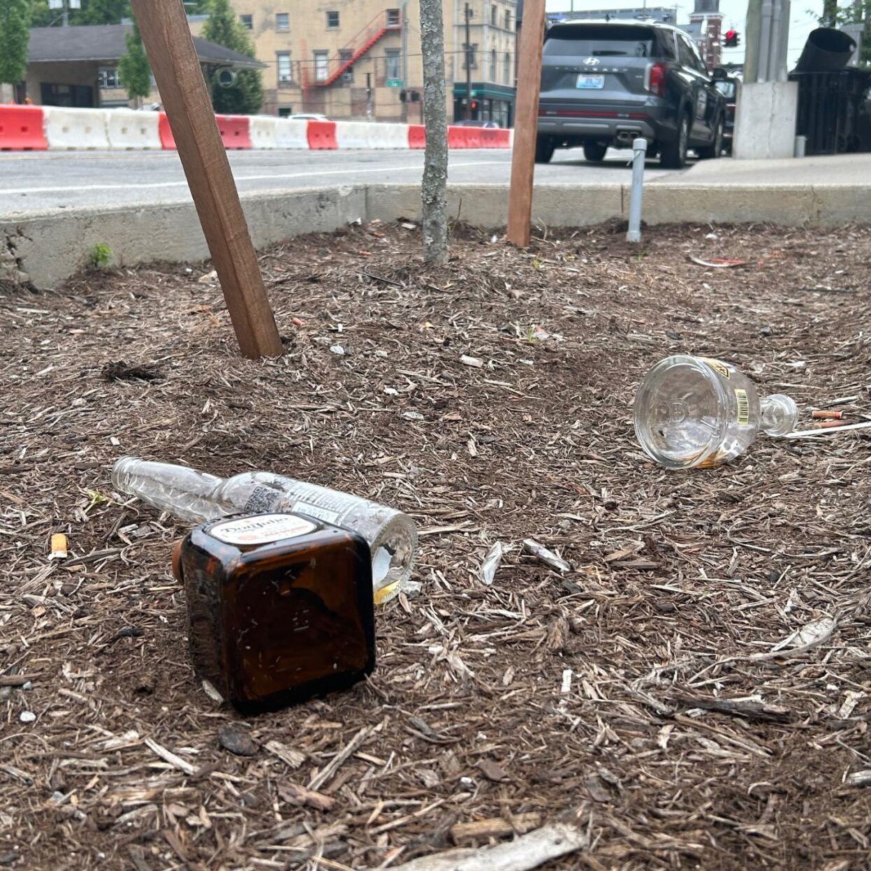 Empty alcohol bottles in NuLu 6-30-25